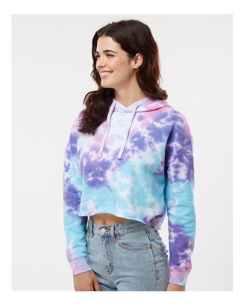 Women's Tie-Dyed Crop Hooded Sweatshirt - OnModelSide - B10502302 - Cotton Candy