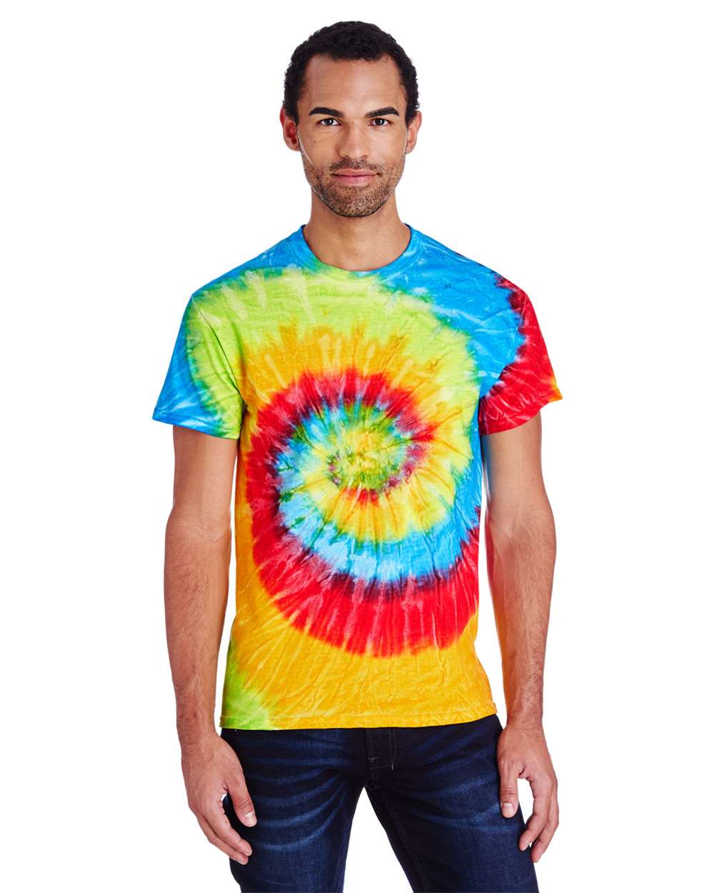 Unisex Multi-Color Tie-Dyed T-Shirt - OnModelFront - B13902153 - Pastel Neon