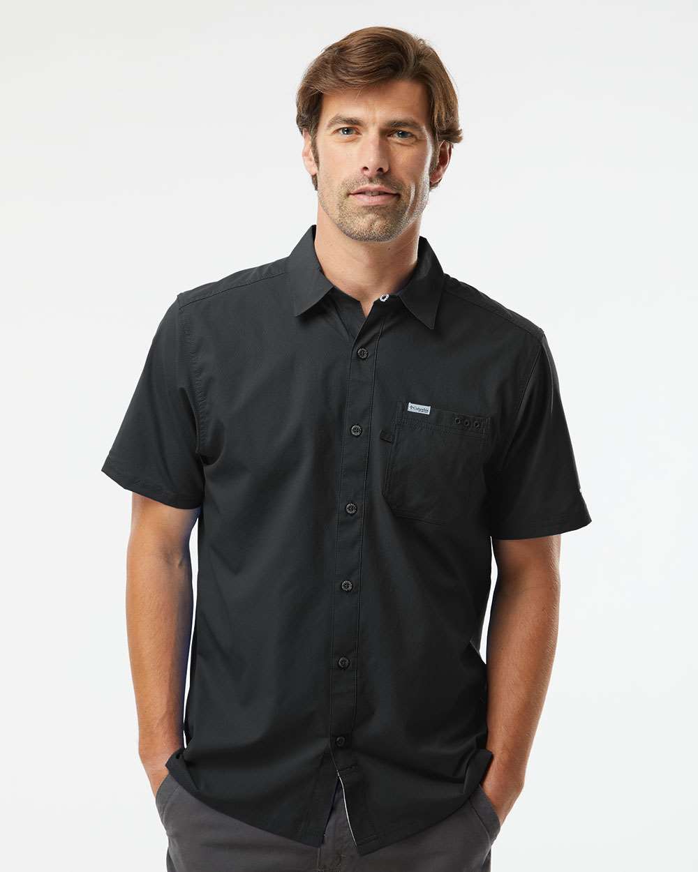 Men's PFG Slack Tide™ Camp Shirt - OnModelFront - B15824503 - Black