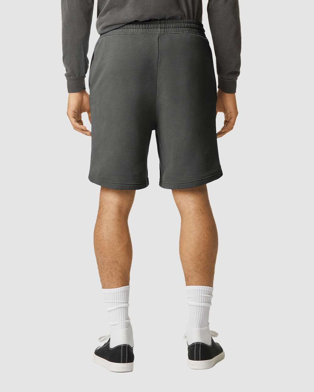 Unisex Garment-Dyed Lightweight Fleece Sweat Shorts - OnModelBack - B01008093 - Pepper