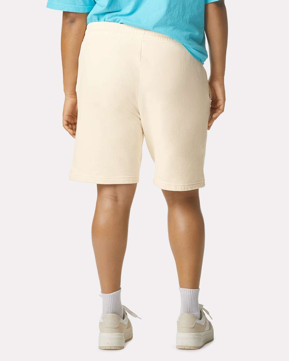 Unisex Garment-Dyed Lightweight Fleece Sweat Shorts - OnModelBack - B01008243 - Ivory