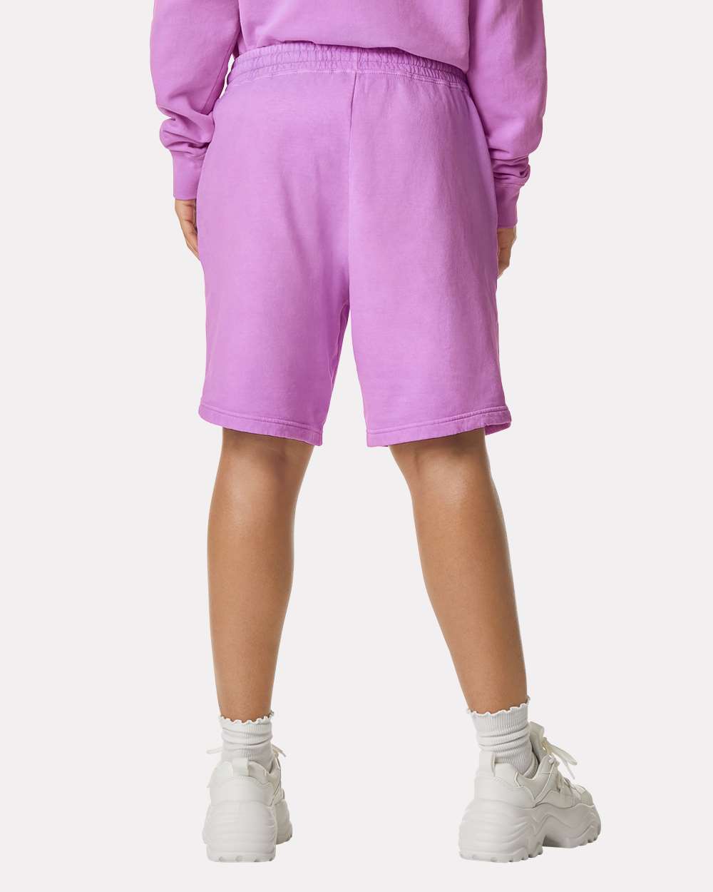 Unisex Garment-Dyed Lightweight Fleece Sweat Shorts - OnModelBack - B01008673 - Neon Violet