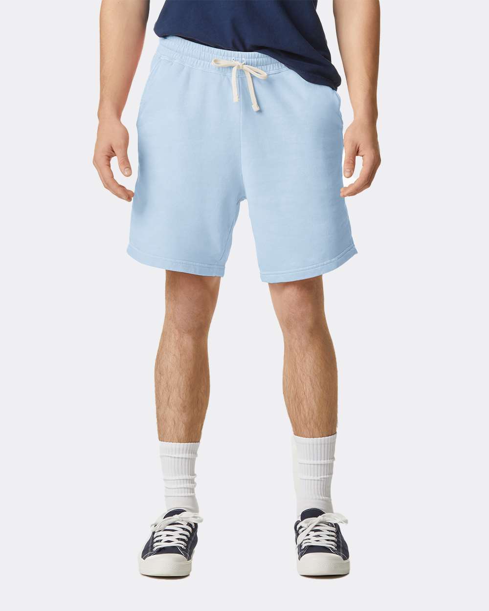 Unisex Garment-Dyed Lightweight Fleece Sweat Shorts - OnModelFront - B01008303 - Hydrangea