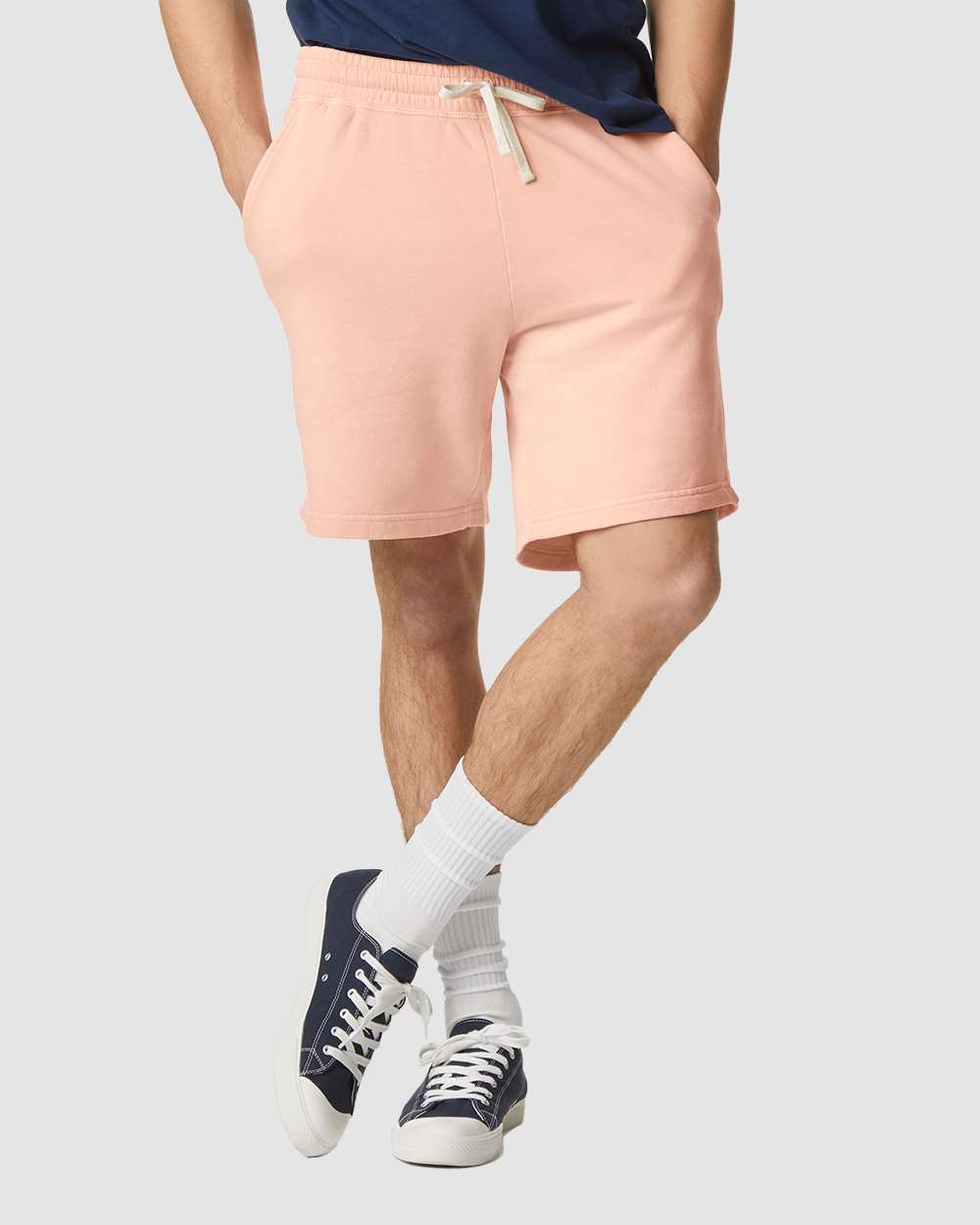 Unisex Garment-Dyed Lightweight Fleece Sweat Shorts - OnModelFront - B01008663 - Peachy