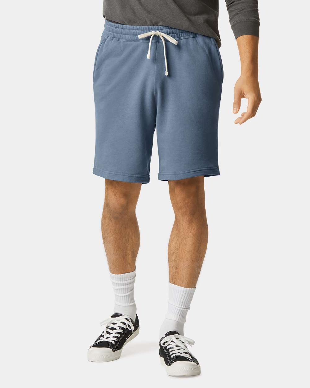 Unisex Garment-Dyed Lightweight Fleece Sweat Shorts - OnModelFront - B01008983 - Blue Jean