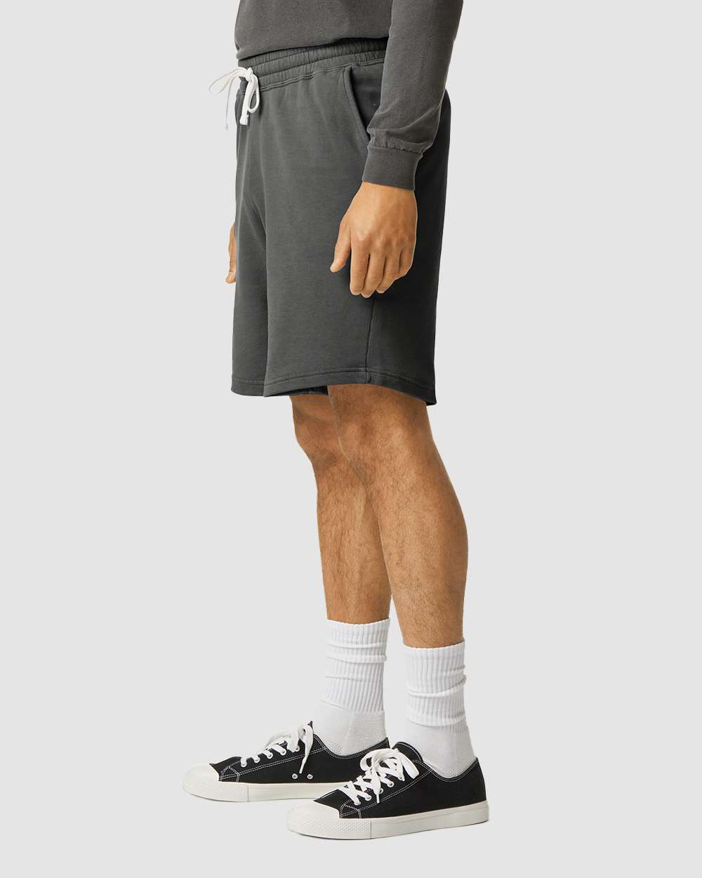Unisex Garment-Dyed Lightweight Fleece Sweat Shorts - OnModelSide - B01008093 - Pepper