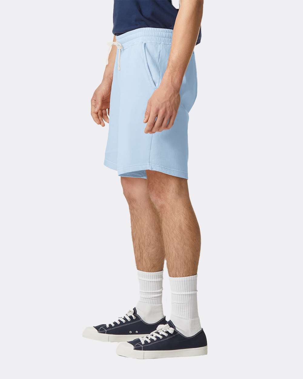 Unisex Garment-Dyed Lightweight Fleece Sweat Shorts - OnModelSide - B01008303 - Hydrangea