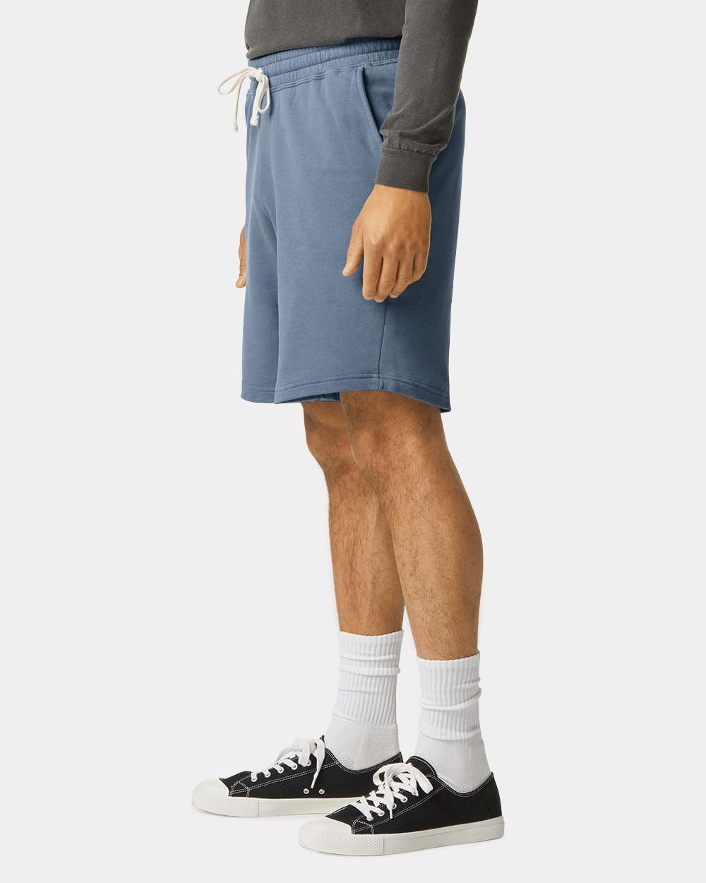 Unisex Garment-Dyed Lightweight Fleece Sweat Shorts - OnModelSide - B01008983 - Blue Jean