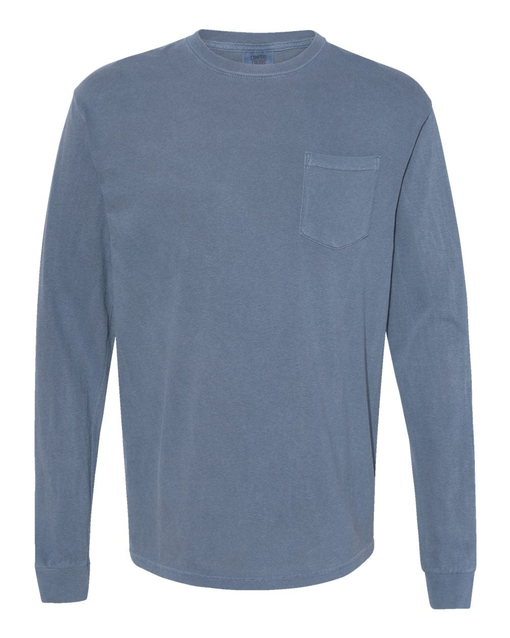 Garment-Dyed Heavyweight Long Sleeve Pocket T-Shirt - Front - B18508983 - Blue Jean