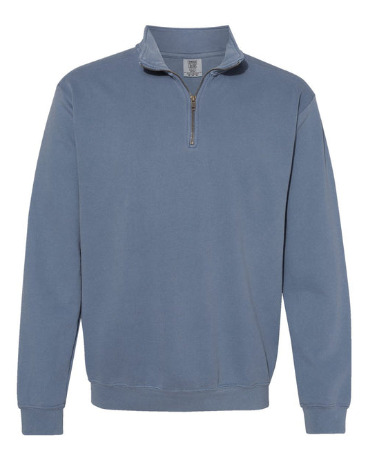 Unisex Garment-Dyed Quarter Zip Sweatshirt - Front - B20908983 - Blue Jean