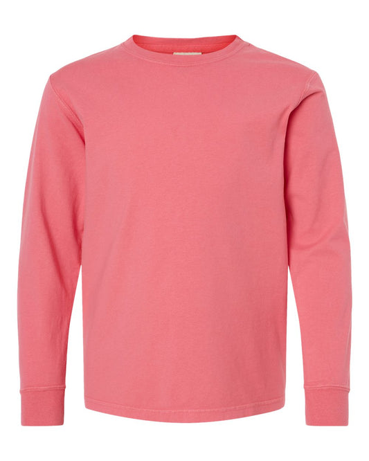 Youth Garment-Dyed Long Sleeve T-Shirt - Front - B04600272 - Coral Craze