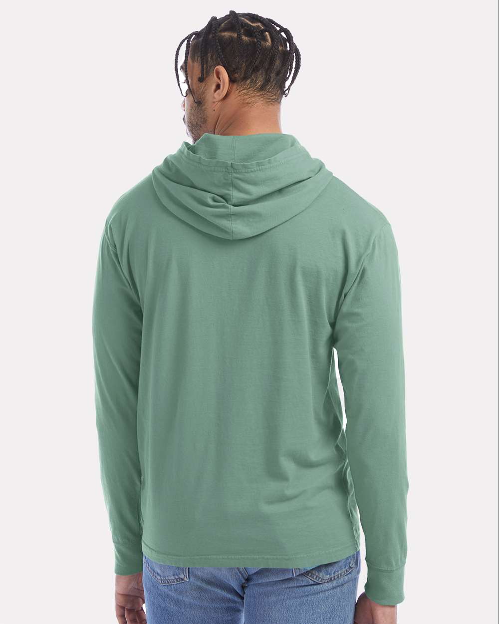 Unisex Garment-Dyed Jersey Hooded Long Sleeve T-Shirt - OnModelBack - B04700543 - Cypress Green