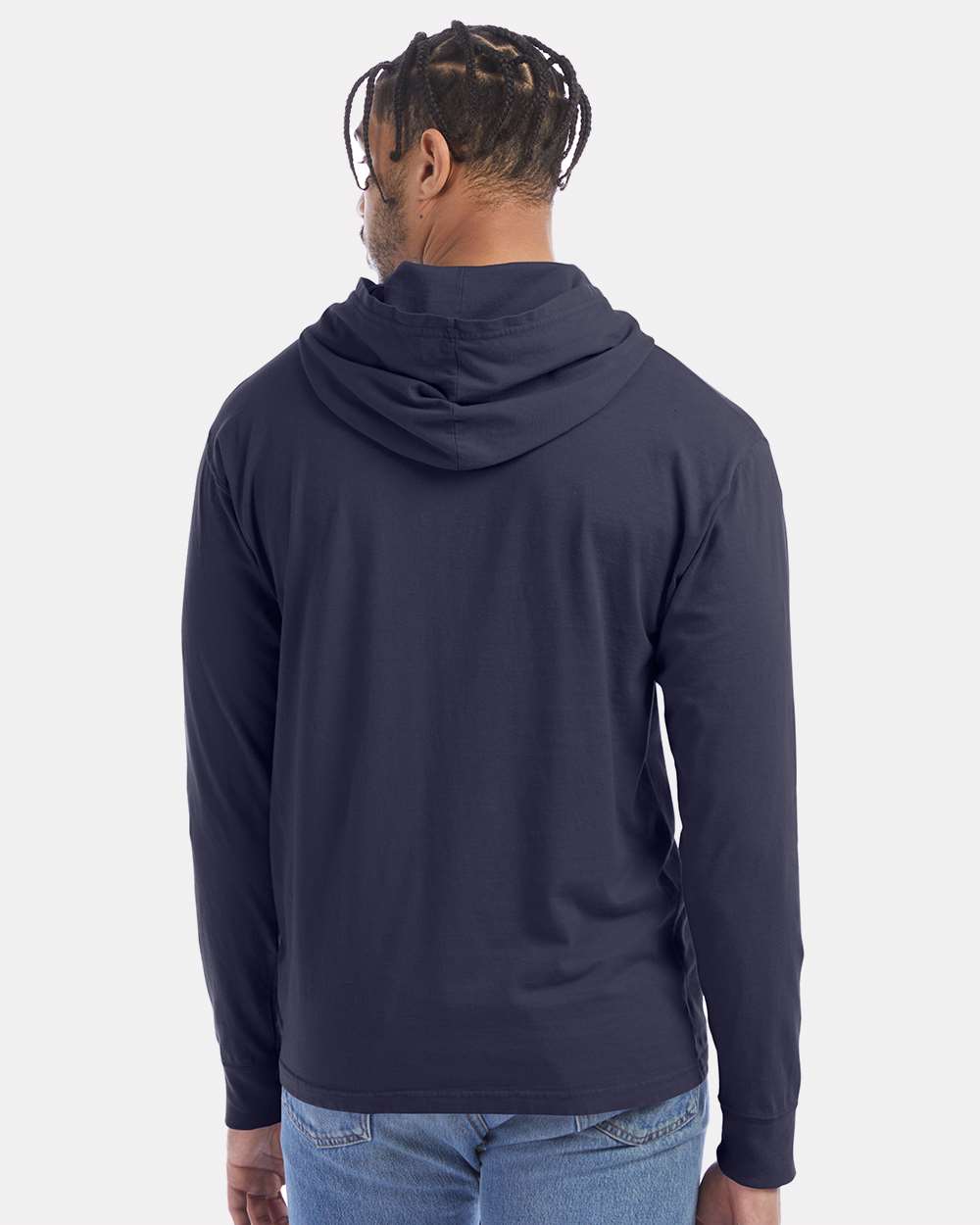 Unisex Garment-Dyed Jersey Hooded Long Sleeve T-Shirt - OnModelBack - B04700683 - Anchor Slate
