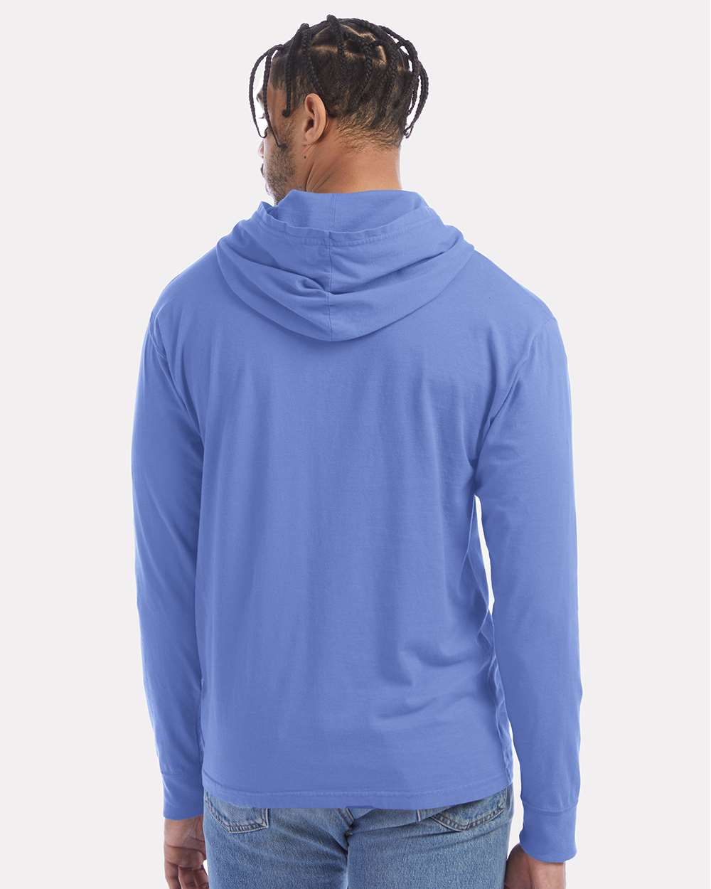 Unisex Garment-Dyed Jersey Hooded Long Sleeve T-Shirt - OnModelBack - B04700813 - Deep Forte Blue