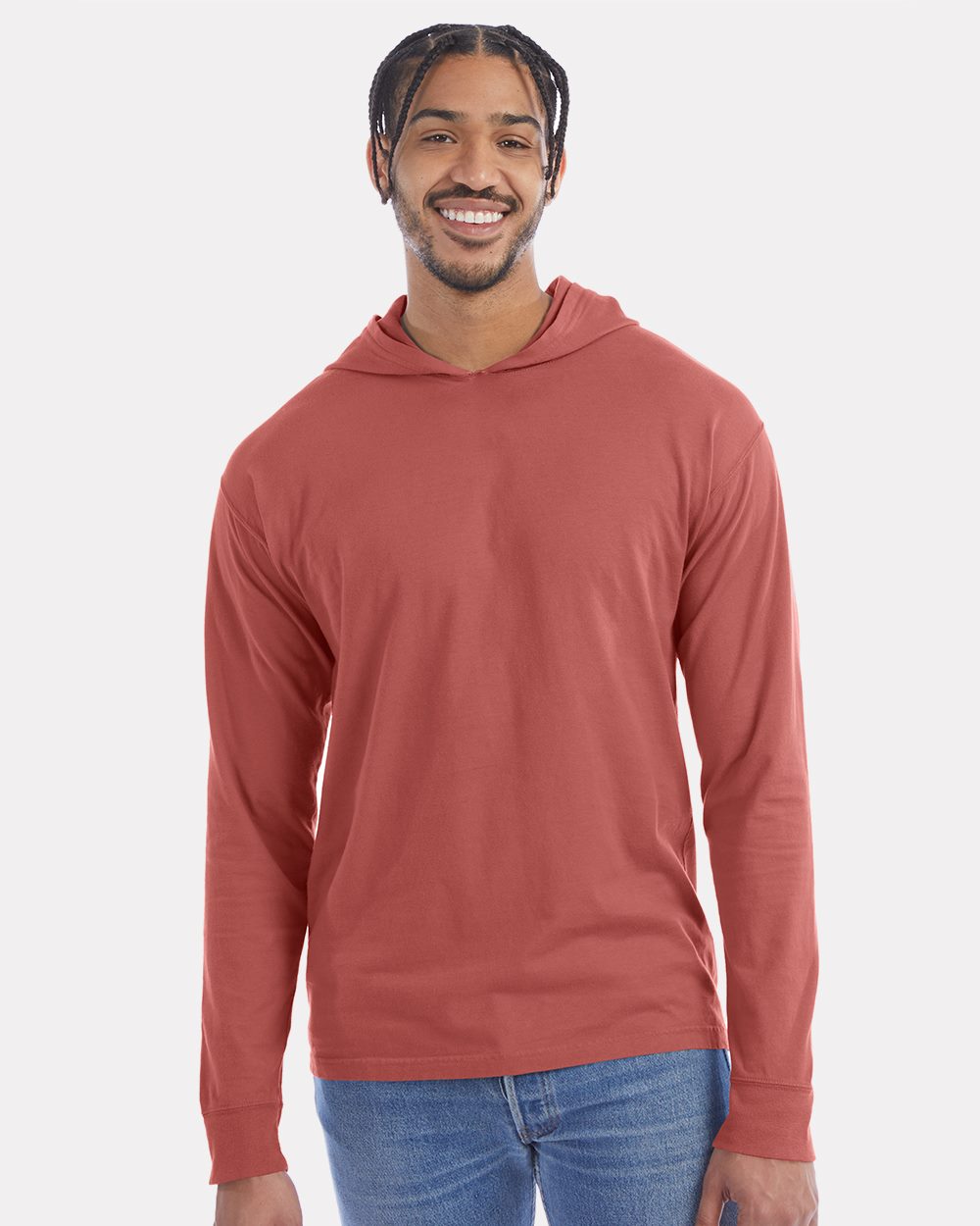 Unisex Garment-Dyed Jersey Hooded Long Sleeve T-Shirt - styleImage