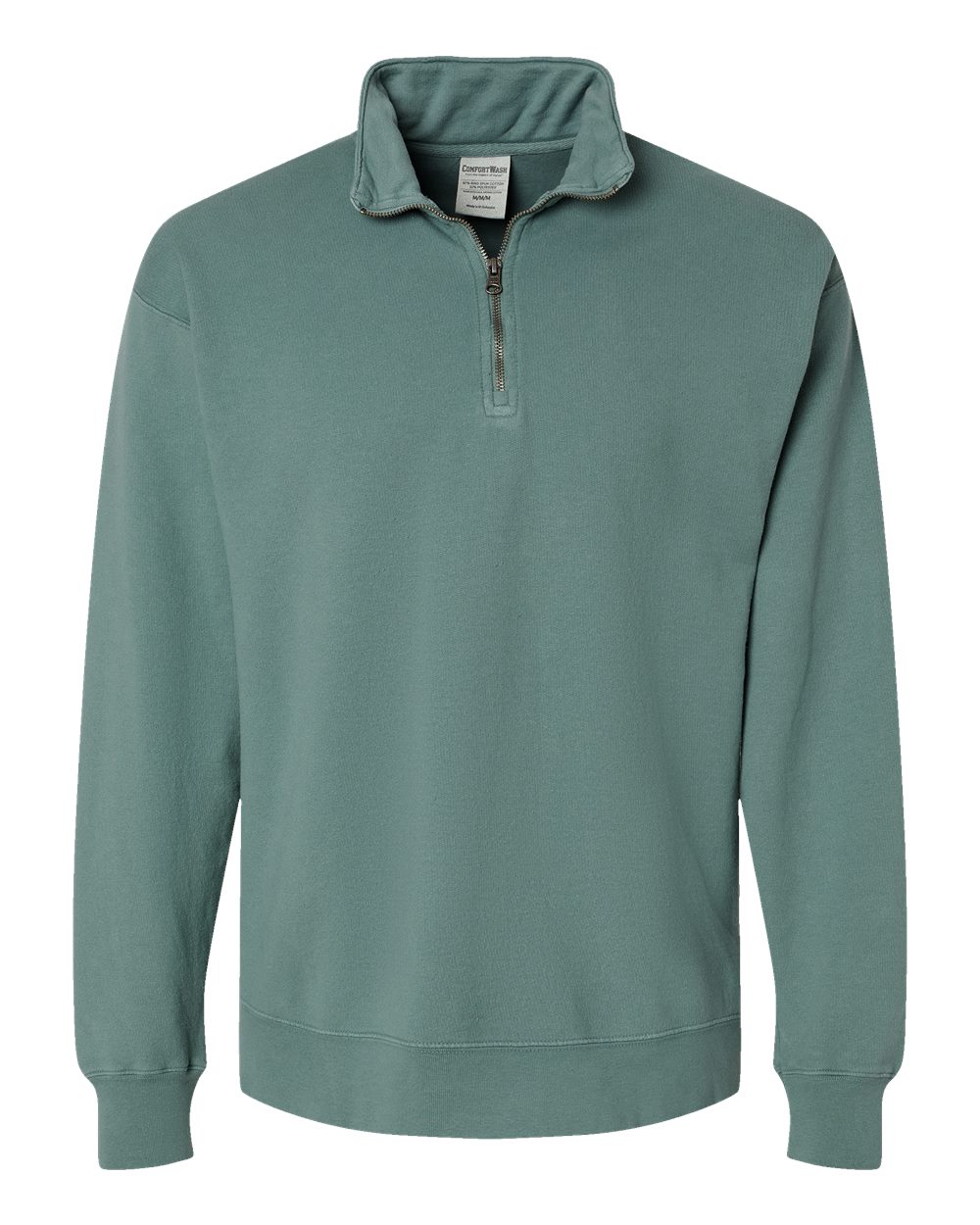 Unisex Garment-Dyed Quarter-Zip Sweatshirt - Front - B04900543 - Cypress Green
