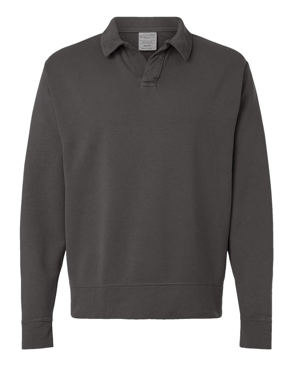 Unisex Garment-Dyed Polo Collar Sweatshirt - Front - B11300093 - New Railroad Grey