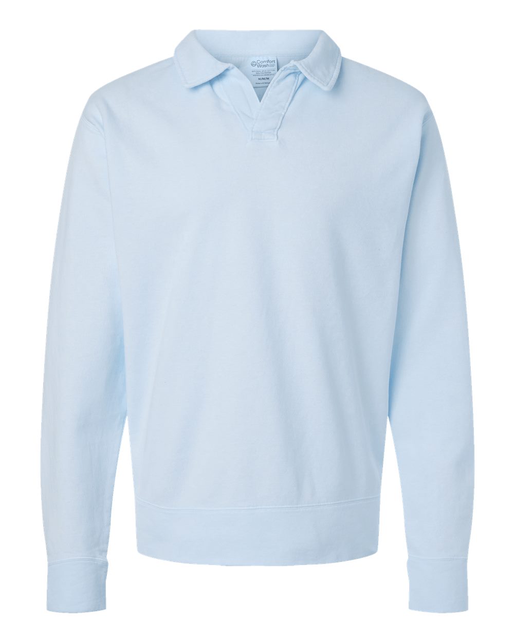 Unisex Garment-Dyed Polo Collar Sweatshirt - Front - B11300263 - Soothing Blue