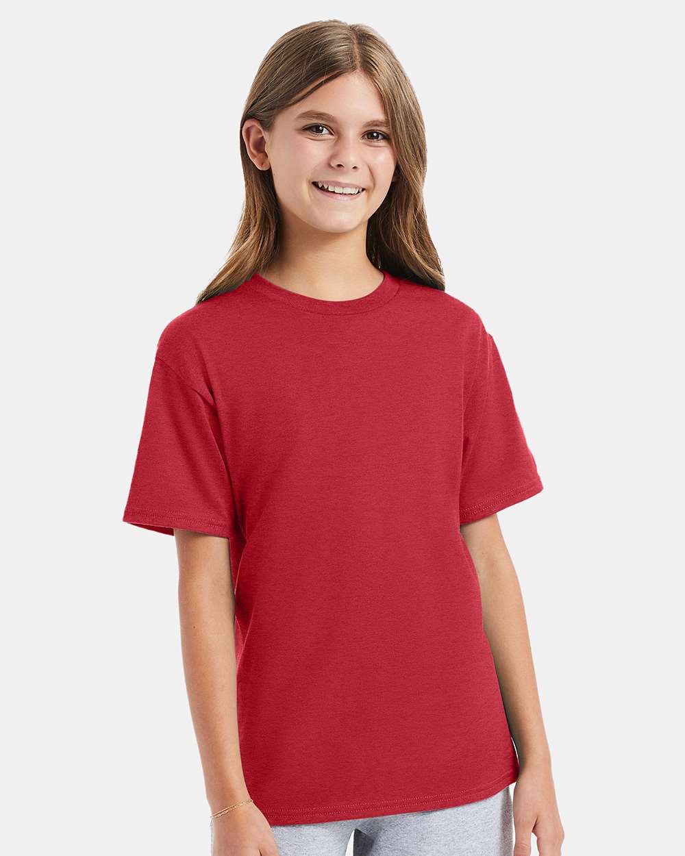 Youth Perfect-T T-Shirt - OnModelFront - B00400712 - Heather Red