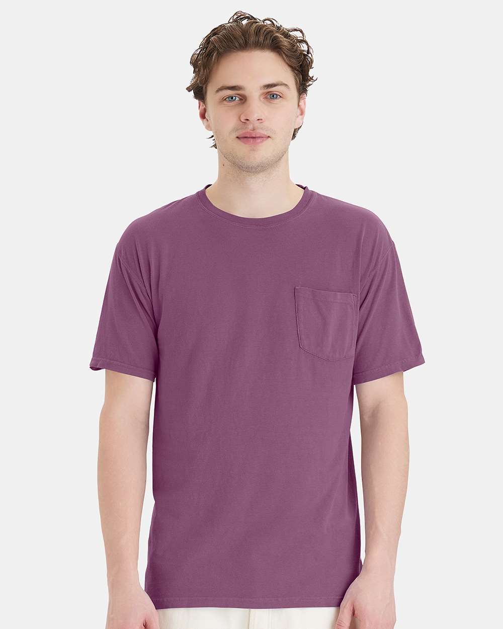 Unisex Garment-Dyed Pocket T-Shirt - OnModelFront - B35200673 - Purple Plum Raisin