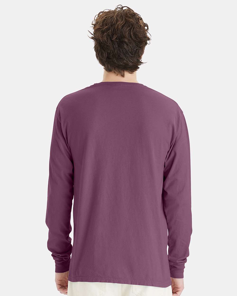 Unisex Garment-Dyed Long Sleeve T-Shirt - OnModelBack - B35300678 - Purple Plum Raisin