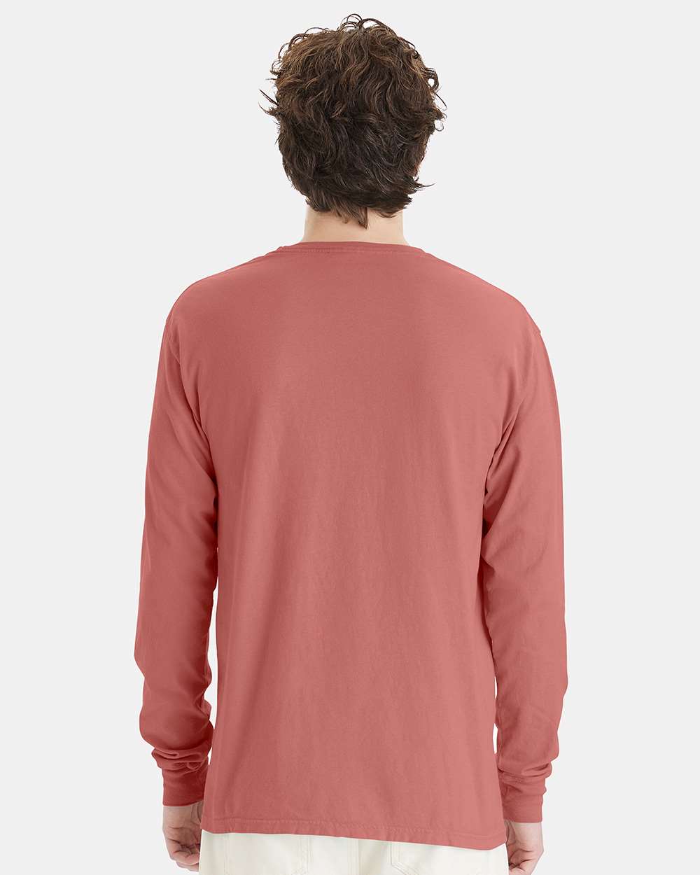 Unisex Garment-Dyed Long Sleeve T-Shirt - OnModelBack - B35300713 - Nantucket Red