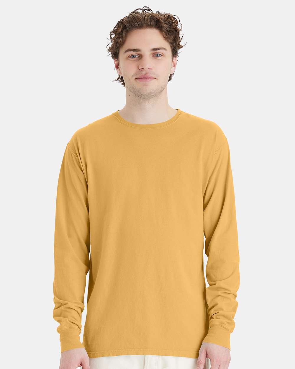 Unisex Garment-Dyed Long Sleeve T-Shirt - OnModelFront - B35300123 - Artisan Gold