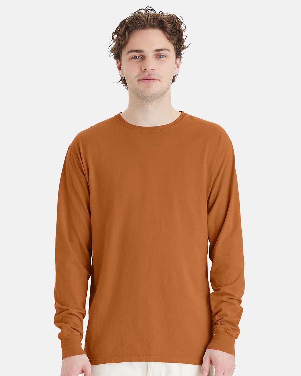 Unisex Garment-Dyed Long Sleeve T-Shirt - OnModelFront - B35300323 - Texas Orange