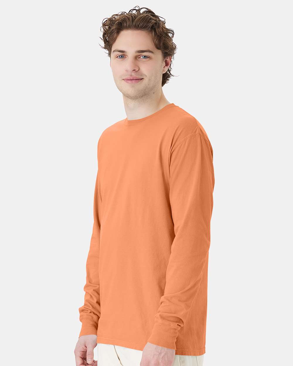 Unisex Garment-Dyed Long Sleeve T-Shirt - OnModelSide - B35300183 - Horizon Orange