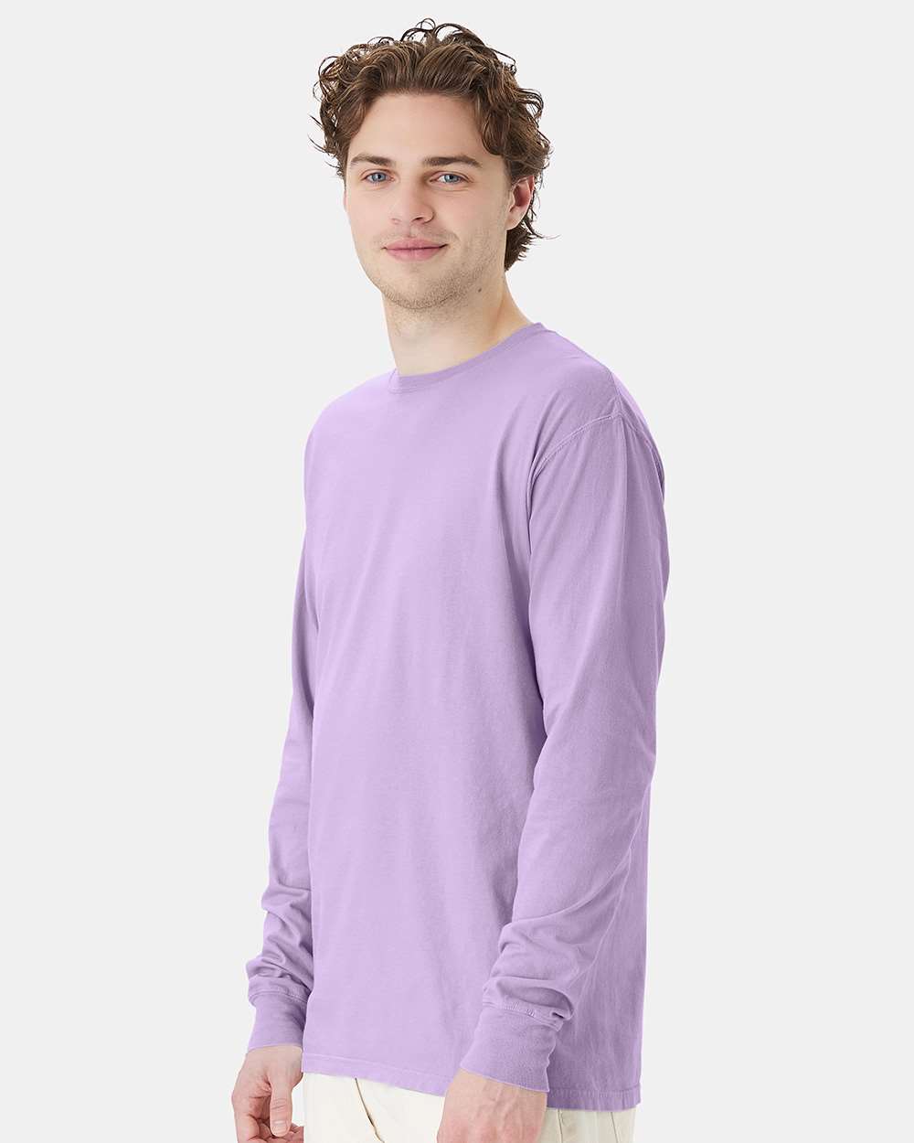 Unisex Garment-Dyed Long Sleeve T-Shirt - OnModelSide - B35300573 - Future Lavender