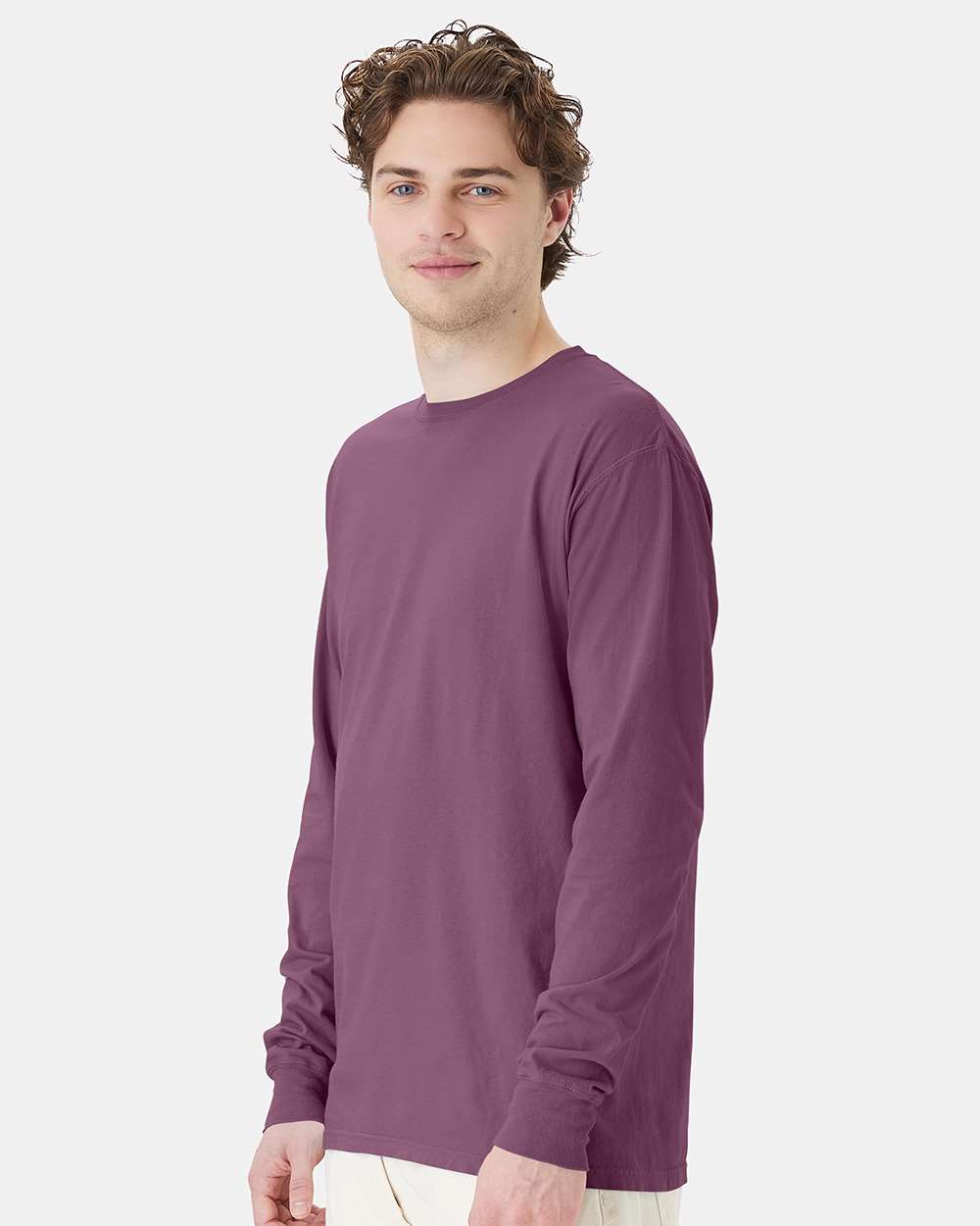 Unisex Garment-Dyed Long Sleeve T-Shirt - OnModelSide - B35300678 - Purple Plum Raisin