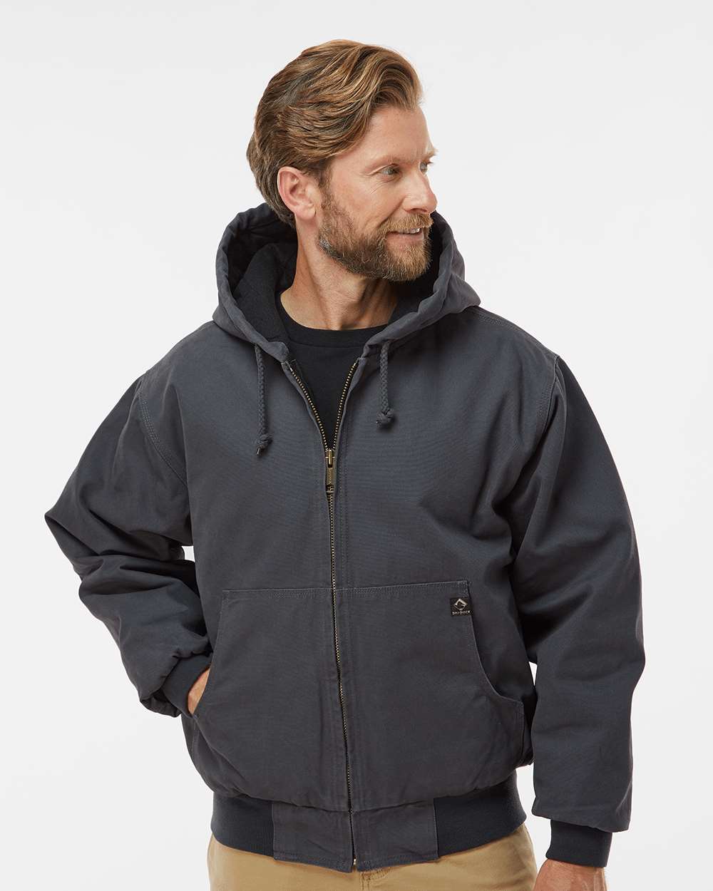 Men's Tall Cheyenne Boulder Cloth™ Hooded Jacket with Tricot Quilt Lining - OnModelFront - B65067095 - Charcoal