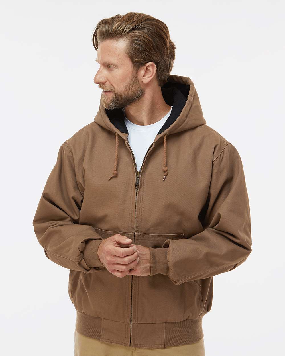 Men's Tall Cheyenne Boulder Cloth™ Hooded Jacket with Tricot Quilt Lining - OnModelFront - B65067745 - Field Khaki