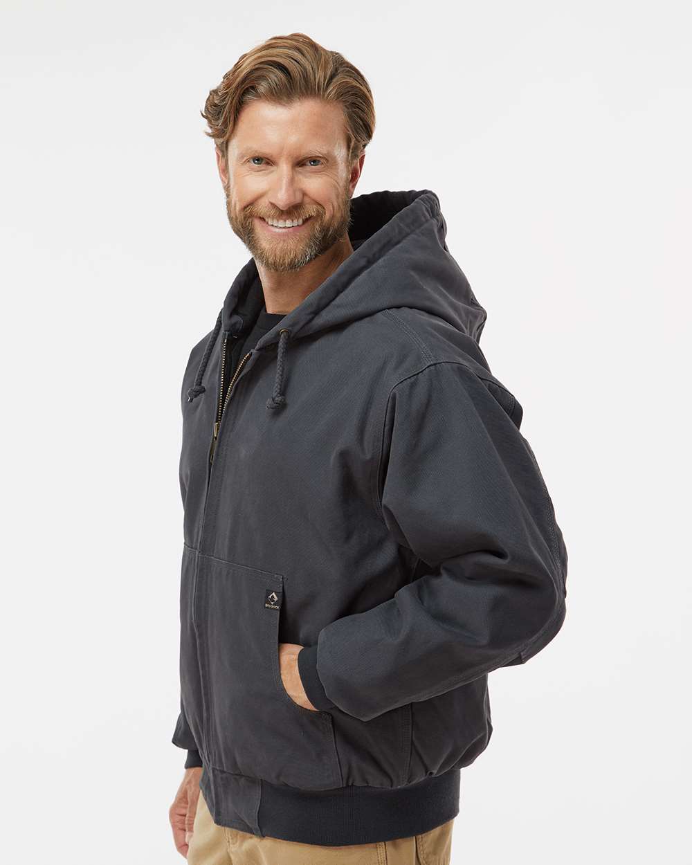 Men's Tall Cheyenne Boulder Cloth™ Hooded Jacket with Tricot Quilt Lining - OnModelSide - B65067095 - Charcoal