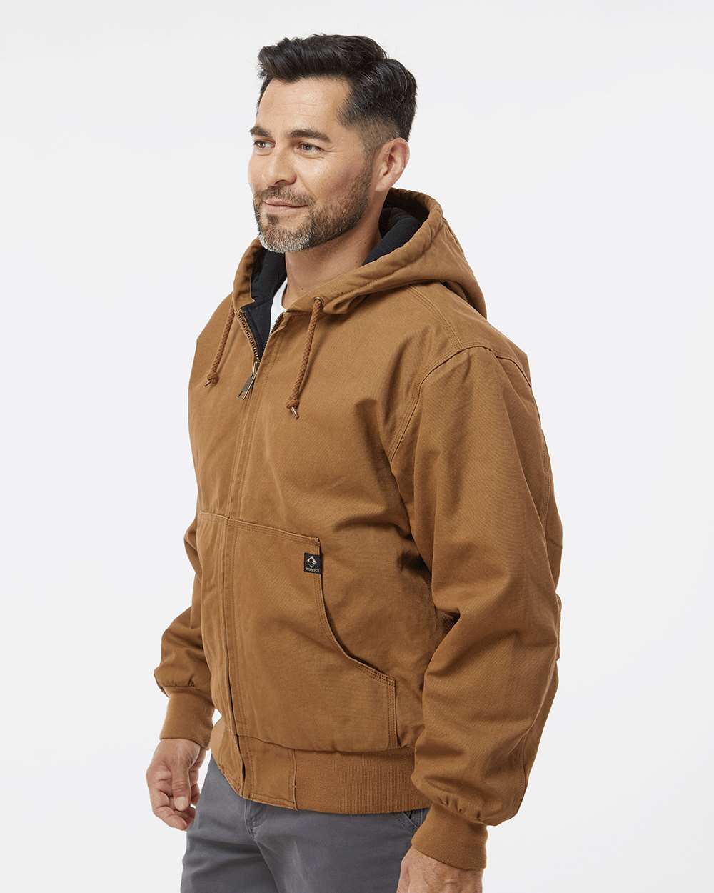 Men's Tall Cheyenne Boulder Cloth™ Hooded Jacket with Tricot Quilt Lining - OnModelSide - B65067285 - Saddle
