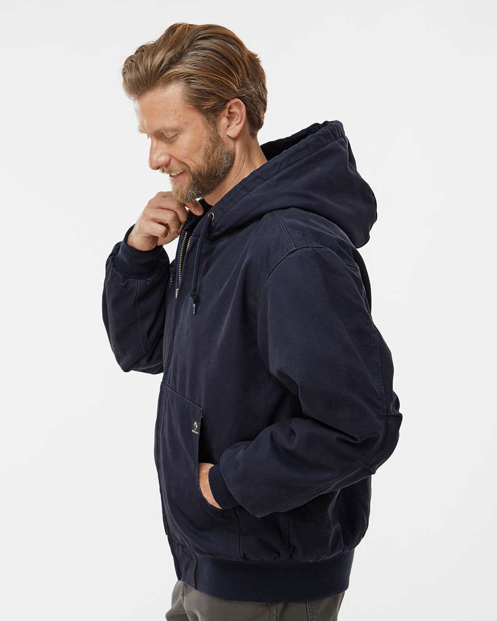 Men's Tall Cheyenne Boulder Cloth™ Hooded Jacket with Tricot Quilt Lining - OnModelSide - B65067655 - Navy
