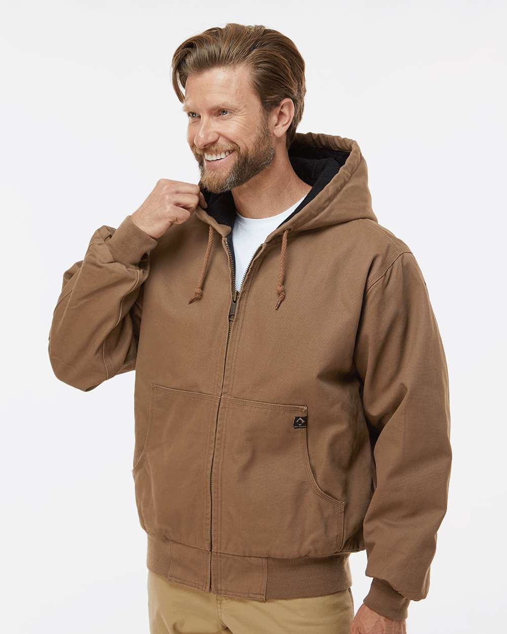 Men's Tall Cheyenne Boulder Cloth™ Hooded Jacket with Tricot Quilt Lining - OnModelSide - B65067745 - Field Khaki