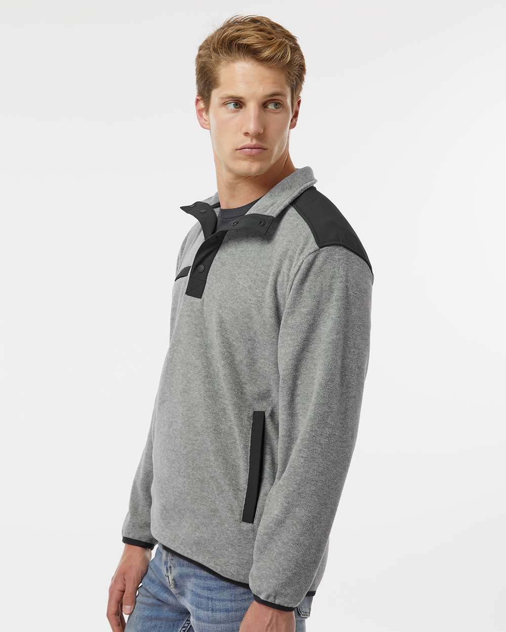 Men's Ranger Melange Fleece Pullover - OnModelSide - B05267353 - Platinum