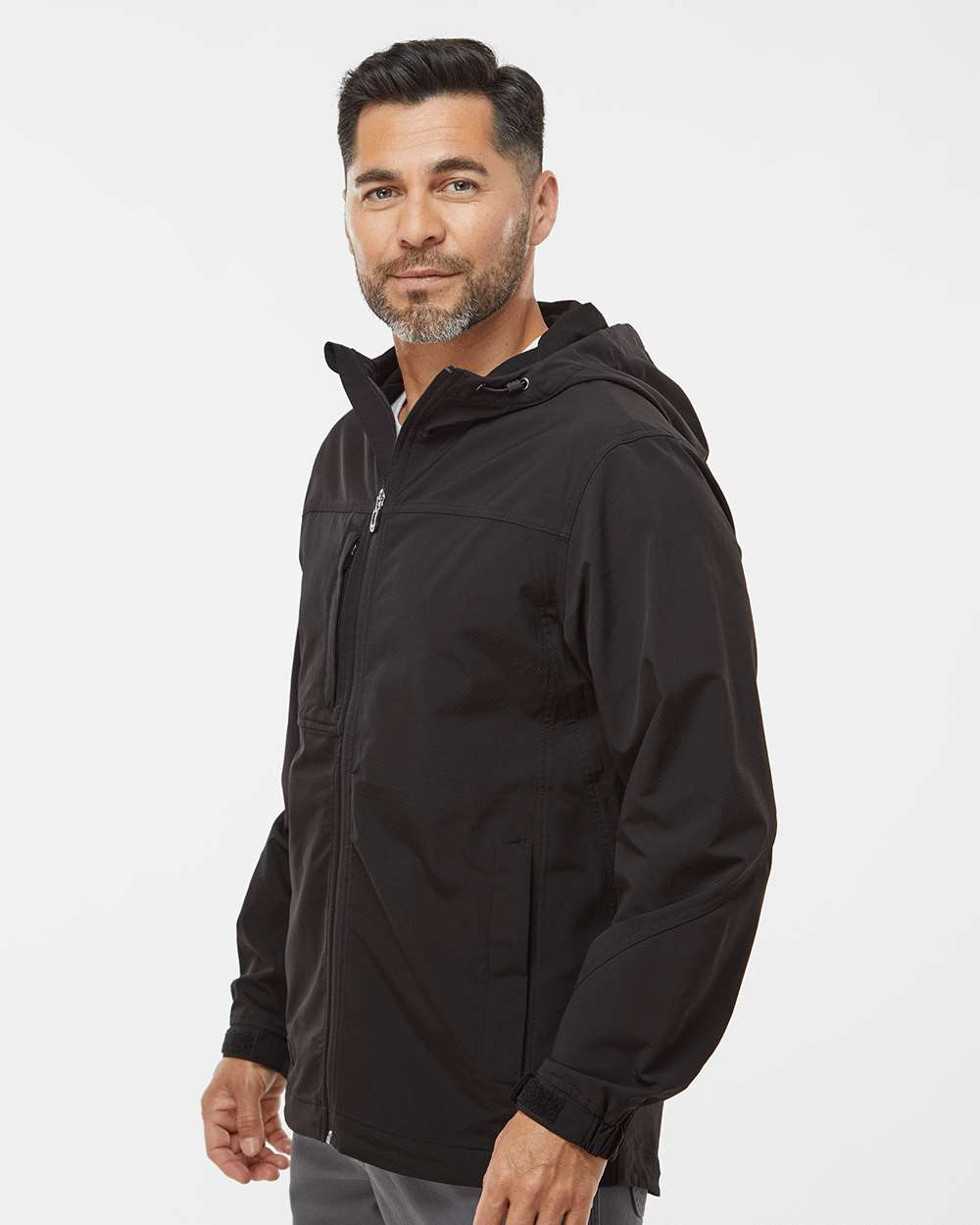 Men's Apex Soft Shell Hooded Jacket - OnModelSide - B40567503 - Black