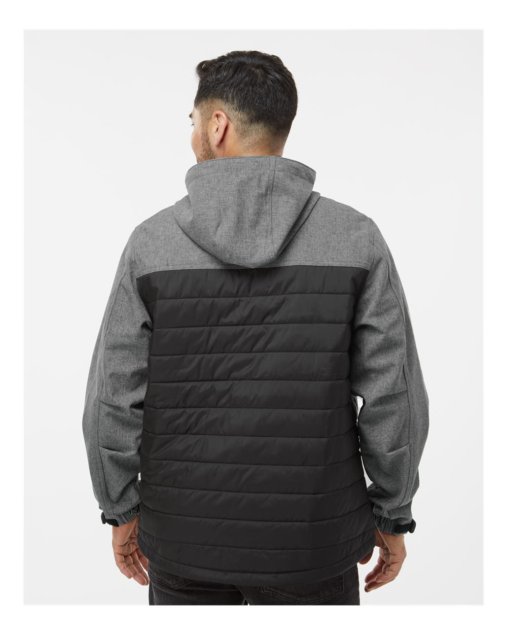 Men's Pinnacle Soft Shell Puffer Jacket - OnModelBack - B02167513 - Black Heather/ Black