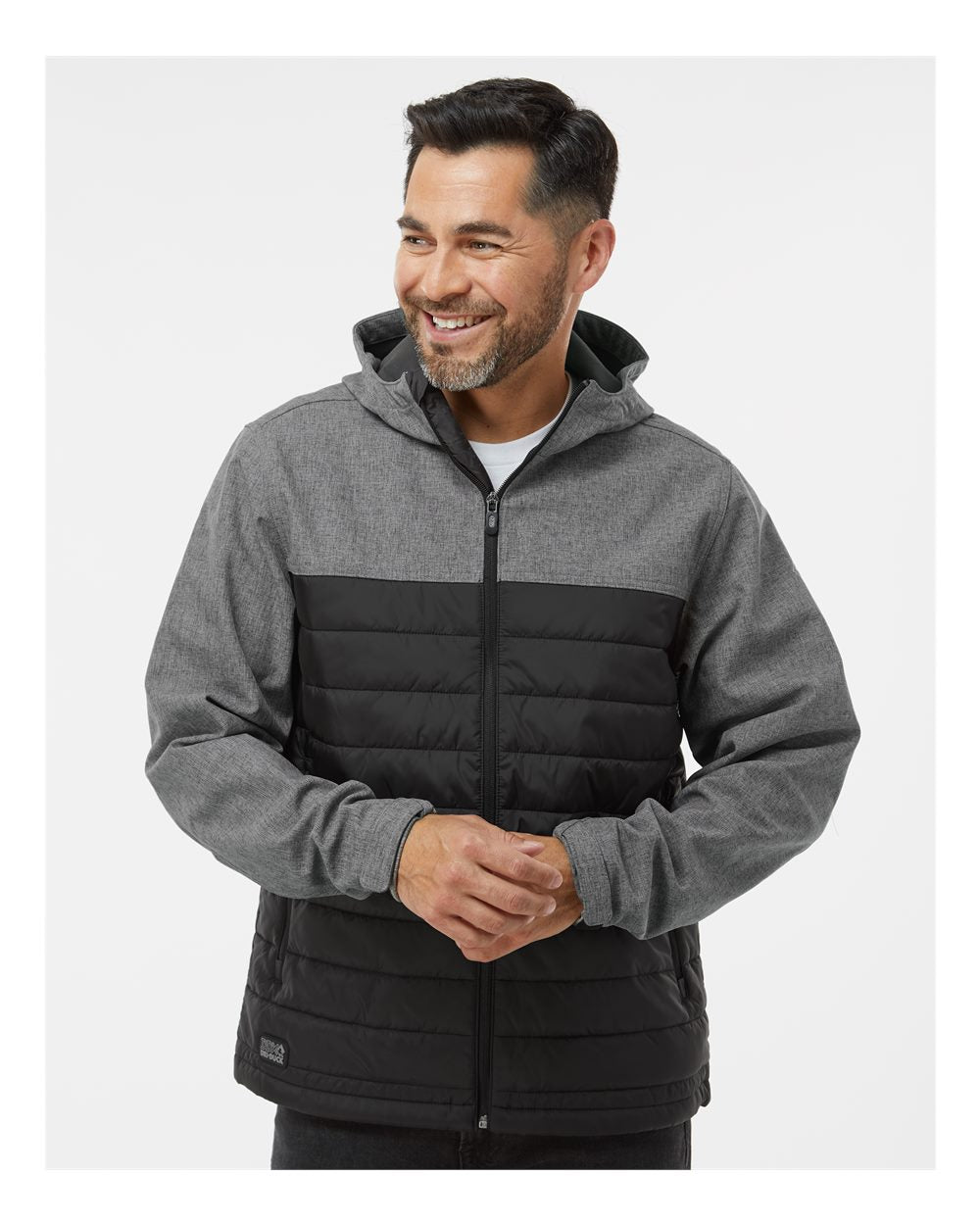 Men's Pinnacle Soft Shell Puffer Jacket - OnModelFront - B02167513 - Black Heather/ Black