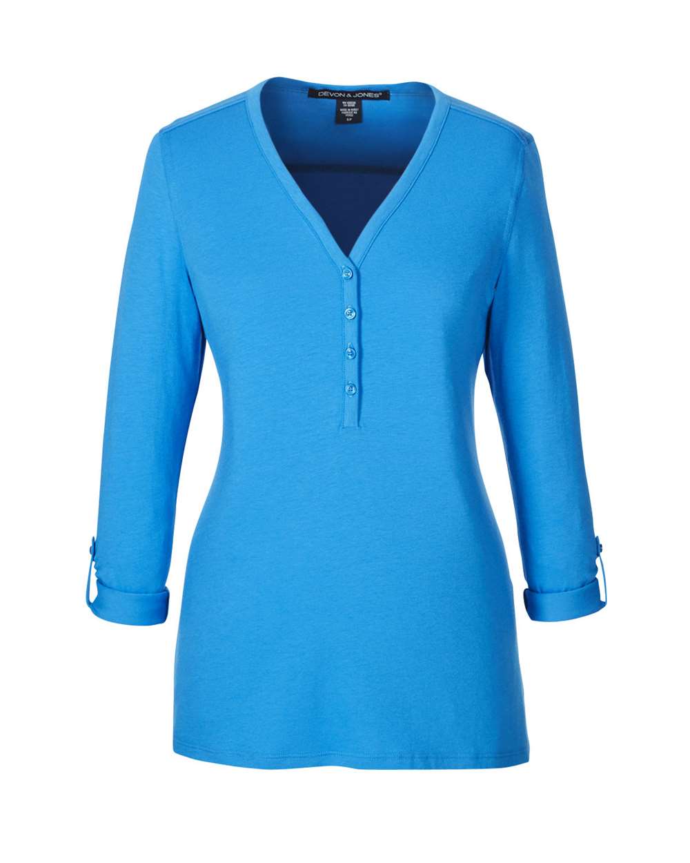 Women's Perfect Fit™ Y-Placket Convertible Sleeve Knit Top - Front - B723B2252 - French Blue
