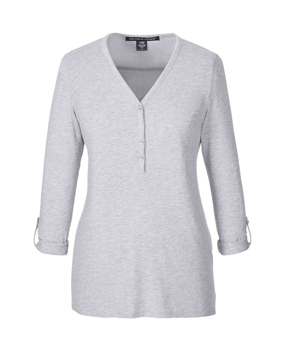 Women's Perfect Fit™ Y-Placket Convertible Sleeve Knit Top - Front - B723B2352 - Grey Heather