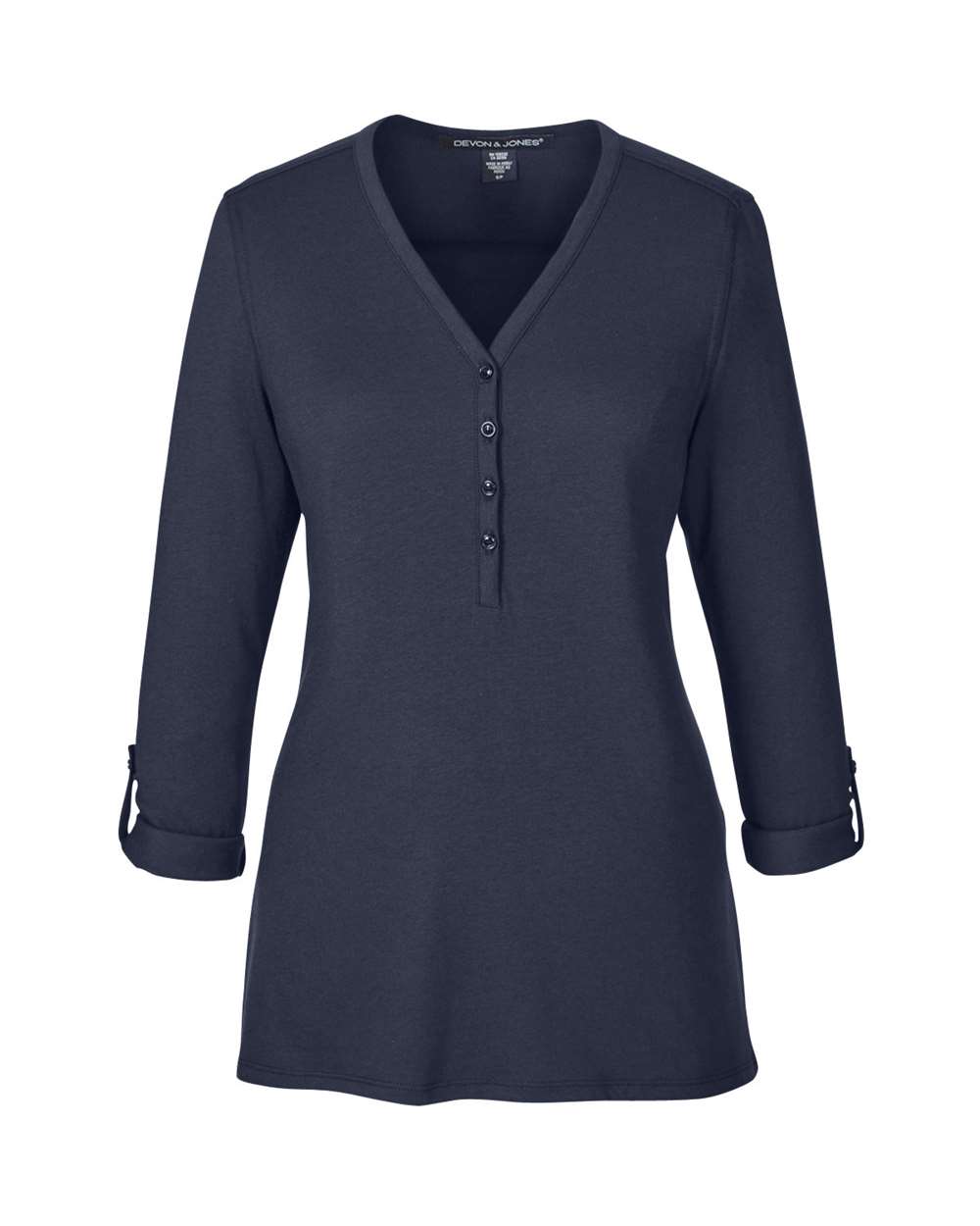 Women's Perfect Fit™ Y-Placket Convertible Sleeve Knit Top - Front - B723B2652 - Navy