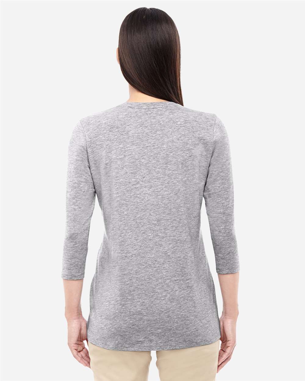 Women's Perfect Fit™ Bracelet-Length V-Neck Top - OnModelBack - B722B2352 - GREY HEATHER