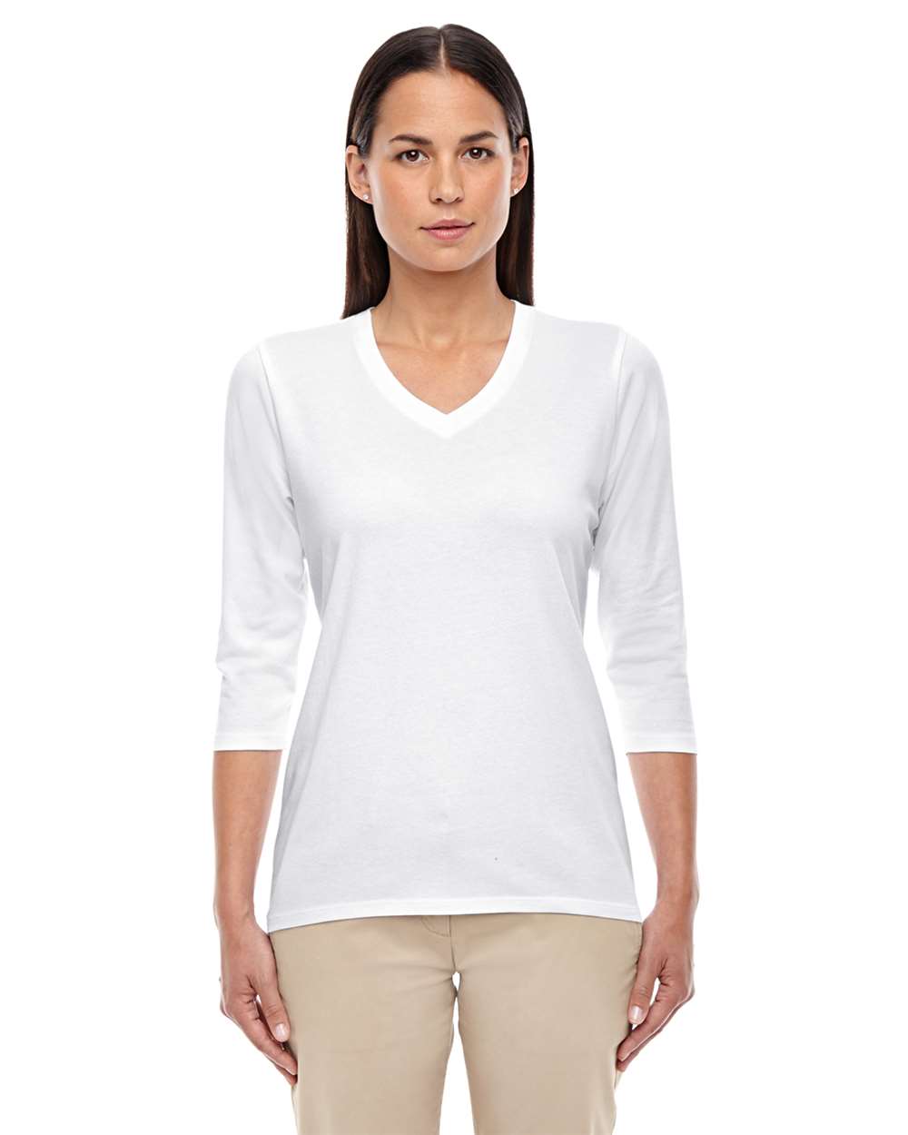 Women's Perfect Fit™ Bracelet-Length V-Neck Top - OnModelFront - B722B2002 - White