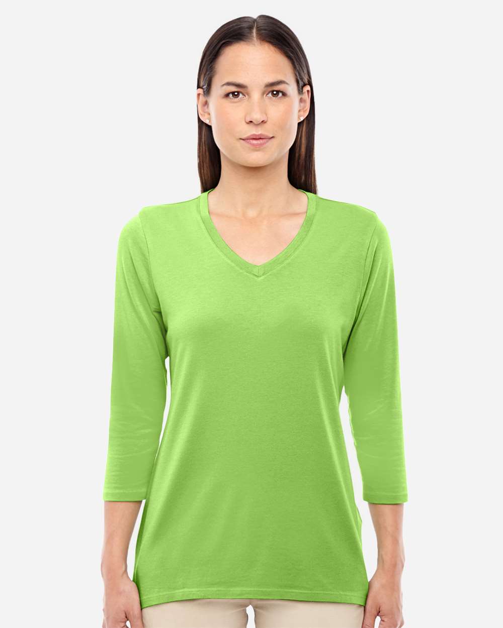 Women's Perfect Fit™ Bracelet-Length V-Neck Top - OnModelFront - B722B2222 - Lime
