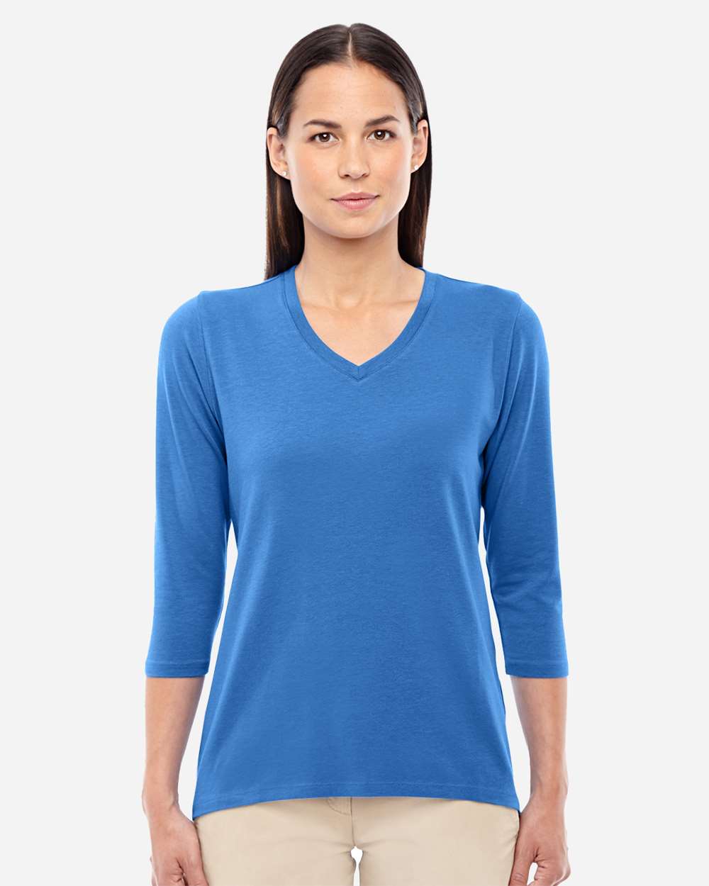 Women's Perfect Fit™ Bracelet-Length V-Neck Top - OnModelFront - B722B2252 - French Blue