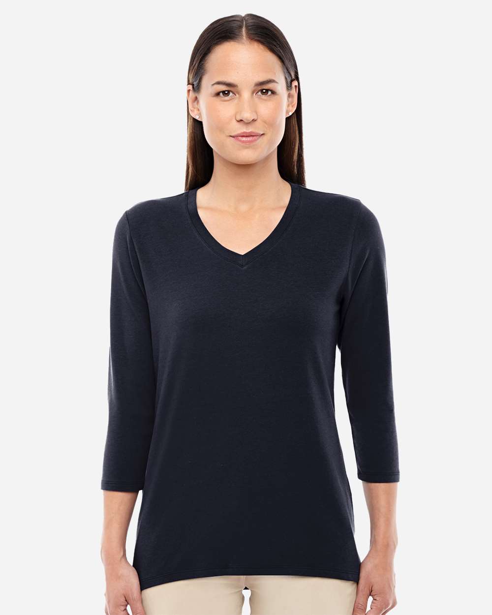 Women's Perfect Fit™ Bracelet-Length V-Neck Top - OnModelFront - B722B2502 - Black