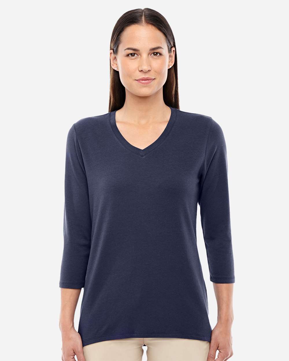 Women's Perfect Fit™ Bracelet-Length V-Neck Top - OnModelFront - B722B2652 - Navy